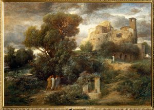 Die Pilger auf dem Weg nach Emmaus - Pilgrimme på vej til Emmaus ... (maleri på lærred) af Arnold Böcklin