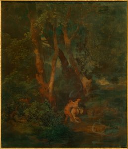 Udkant af skoven med faun og nymfe (eller faun, en der kæmper af Arnold Böcklin