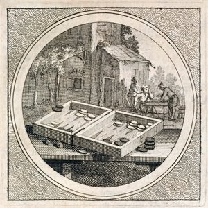 Backgammon sæt og spillere fra Stichtelyke Zinnebeelde af Arnold Houbraken