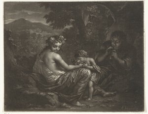 Hyrdinde og hyrde med deres barn af Arnold Houbraken