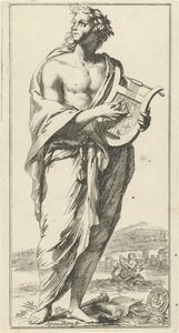 Musik personificering Play art (titel på objekt) Enogfyrre stykker, flere Sinne-statuer (serietitel) af Arnold Houbraken