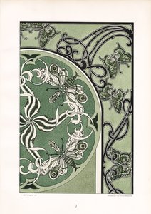 Insektmotiver i grøn ornamental komposition (litografi) af Arnold Lyongrün