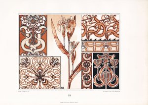 Iris ornamentmønstre i brune toner (litografi) af Arnold Lyongrün