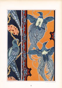 Ornamentale friser med stiliserede fugle (litografi) af Arnold Lyongrün