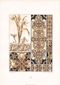 Stiliserede liljemotiver i brune toner (litografi) af Arnold Lyongrün