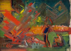 bål, ca. 1940 (olie på lærred) af Arnold Peter Weisz Kubincan