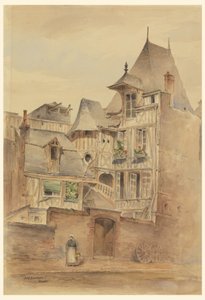 Tegning, Gadescene med middelalderhuse, ca. 1885