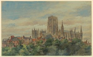Tegning, udsigt over Durham Cathedral, 1883