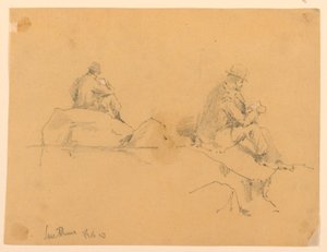 To skitser af en mand, der sidder på klipper i San Remo af Arnold William Brunner