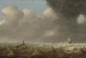 Hollandsk: Fartøjer i stormvejr Fiskerbåde i oprørt hav af Arnoldus van Anthonissen