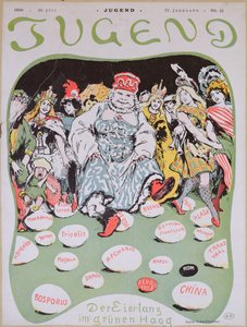 Egg Dance, tegnefilm om den første fredskonference i Haag, fra det tyske magasin Jugend, 29. juli 1899 af Arpad Schmidhammer
