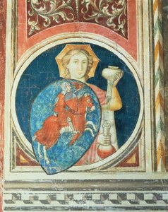 Allegorisk figur af Temperance, en af flere skildringer af dyderne, der indrammer Militant Retfærdighed fra Salone del Consiglio af Arrigo di Niccolo