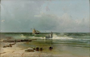 En sejlbåd ved stranden, 1891