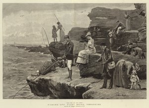 Fiskeri ud for Filey Brigg, Yorkshire (gravering) af Arthur (after) Hopkins