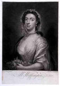 Mrs Woffington, graveret af James McArdell (ca. 1729-65) (gravering) af Arthur (after) Pond