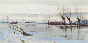Vinterlandskab med oversvømmet flod, 1889 (wc) af Arthur Anderson Fraser