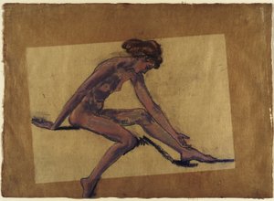 Sitzender weiblicher Akt im Profil, nach vorne gebeugt af Arthur Bowen Davies