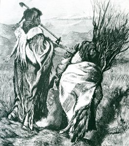 Hiawatha og Minne-Ha-Ha, graveret af Joseph Swain (1820-1909) 1870 (gravering) (s/h foto) af Arthur Boyd (after) Houghton