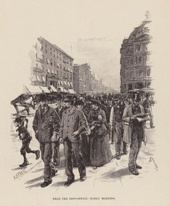 Tæt på posthuset, tidlig morgen (gravering) af Arthur Burdett Frost
