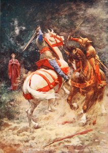 Svanens Ridder (farve litho) af Arthur C. (after) Michael