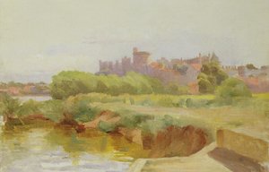 Udsigt over Windsor Castle (olie om bord)