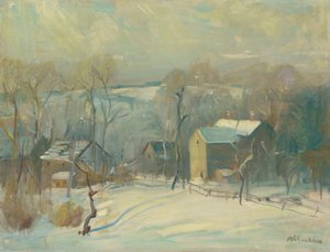 Village in Snow (olie på lærred)