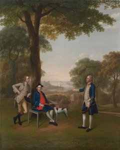 Arthur Holdsworth i samtale med Thomas Taylor og kaptajn Stancombe ved floden Dart af Arthur Devis
