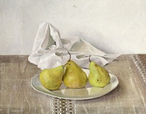 Tre pærer på en tallerken, Stilleben, 1990 af Arthur Easton