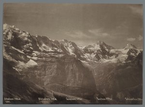 Udsigt over Silberhorn, Mittaghorn, Grosshorn, Breithorn og Tschingelhorn i Berner Alperne Panorama af Jungfrau-kæden (serietitel)
