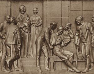 Florence Nightingale besøger patienter, nødhjælp på Woolwich hospital, London (s/h foto) af Arthur George Walker