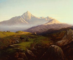 Highland Cattle in a Mountainous Landscape (olie på lærred)