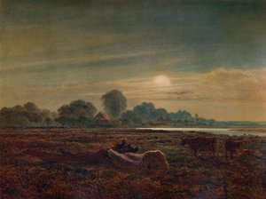 Flodscene ved måneskin, med kvæg, 1879, 1935