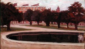Hampton Court Palace (olie på panel) af Arthur Haythorne Studd