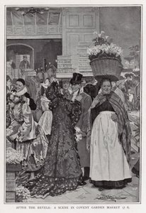 Efter festlighederne - en scene på markedet i Covent Garden af Arthur Herbert Buckland