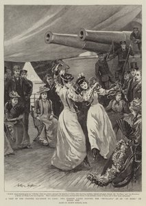 Et besøg af Channel Squadron til Cadiz, to spanske damer danser Sevillana på et hjemme-ombord på skib