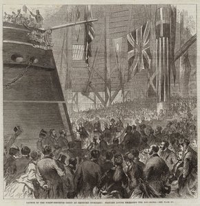 Lancering af Screw-Corvette Druid på Deptford Dockyard, Prinsesse Louise frigiver Dog-Shore