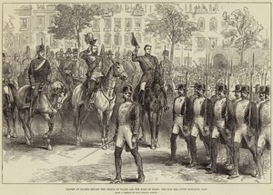 Anmeldelse i Madrid før prinsen af Wales og kongen af Spanien, Guardia Civile, der marcherer forbi af Arthur Hopkins