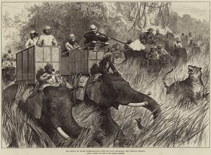 Prinsen af Wales Tiger-skydning med Sir Jung Bahadoor, det kritiske øjeblik af Arthur Hopkins