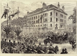 Dronningens besøg i East End, Hendes Majestæts ankomst til London Hospital af Arthur Hopkins