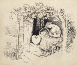 By the Cradle (pen og tusch over grafit) af Arthur Hughes
