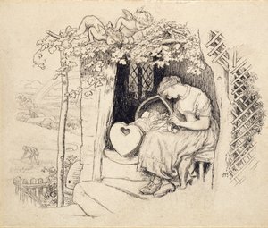 Ved vuggen, 1873 af Arthur Hughes