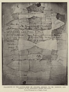 Brudstykker af brevet sendt af oberst Rhodes til dr. Jameson og hentet i Doornkop efter razziaen af Arthur Hughes