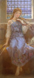 Pige med violin af Arthur Hughes
