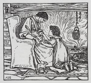 HC Andersen: Pigen der trådte på brødet (litho) af Arthur Joseph Gaskin