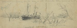 USS Currituck og slæbebåden Seth Low på Pamunkey-floden, 1862 af Arthur Lumley