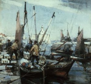 Havnescene (olie på lærred) af Arthur MacDonald