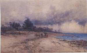 ikke tituleret (indsamling af tang før stormen, Sandringham -stranden) af Arthur Merric Boyd