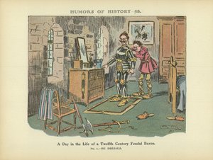 En dag i livet for en feudalbaron i det tolvte århundrede (farvelitografi) af Arthur Moreland