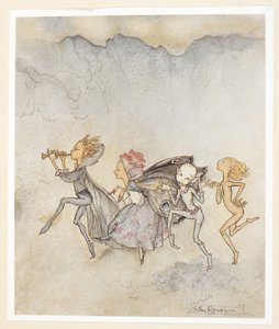 AKT IV: Scene I, linje 46 Hver enkelt snubler på tåen, Vil være her med moppe og klippe. Nymfer. af Arthur Rackham