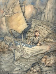 A Childs Future, illustration fra The Springtide of Life: Poems of Childhood af Algernon Charles Swinburne, 1918 (pen & blæk og wc på papir) af Arthur Rackham